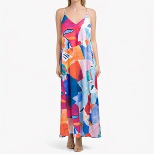 Nicole Miller | Abstract Charmeuse Maxi Dress | Small